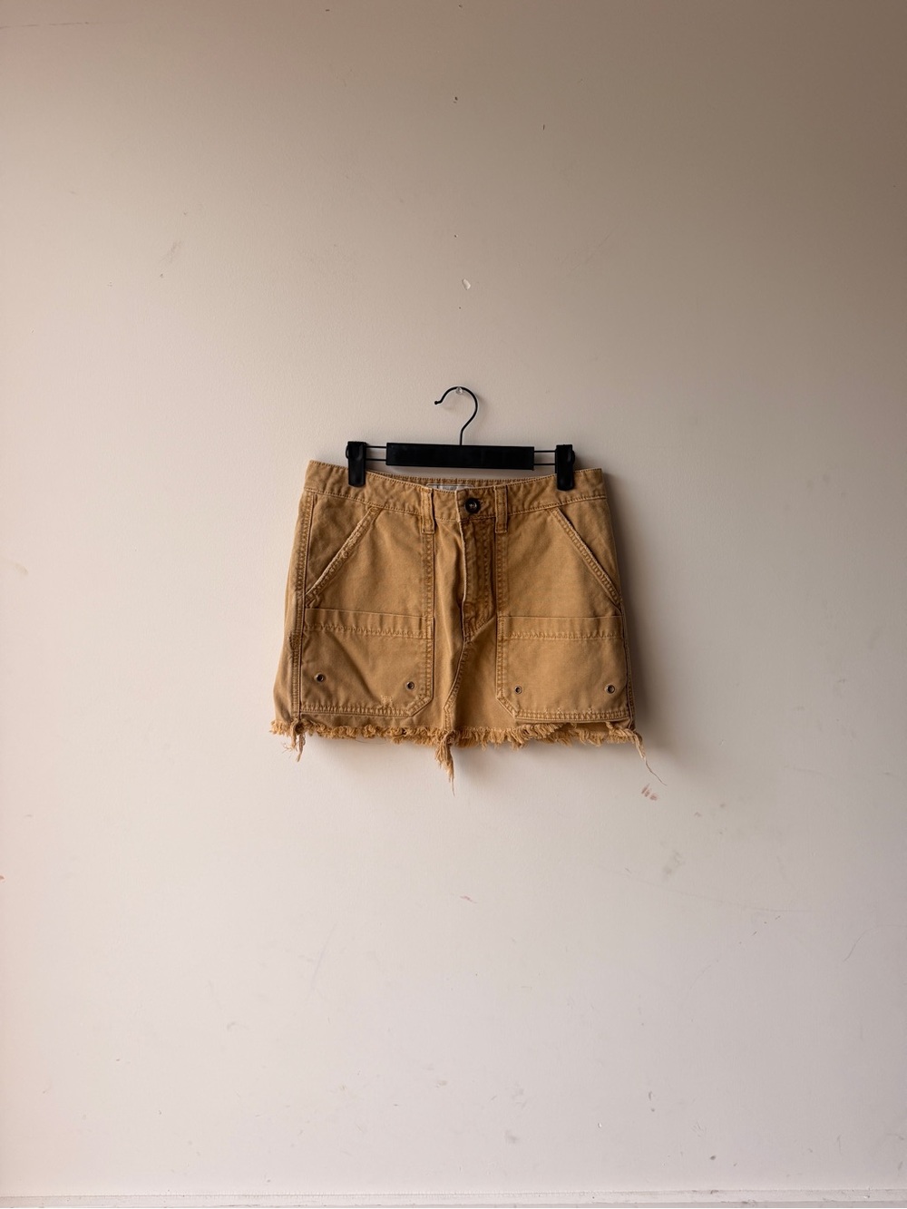 Free People Tan Frayed-Hem Utility Jean Shorts
